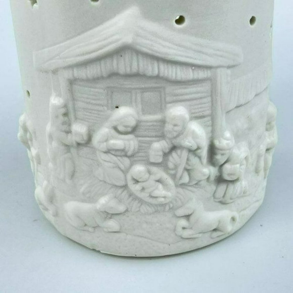 Ornamental Jade Porcelain Nativity Votive Candleholder 5in x 3.5in Holiday Decor - Picture 3 of 6